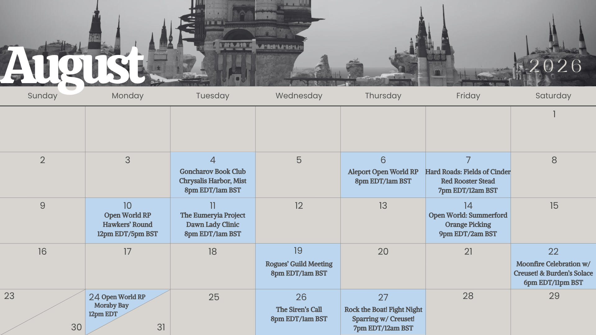 Calendar: August 2026 August 2026 Event Calendar