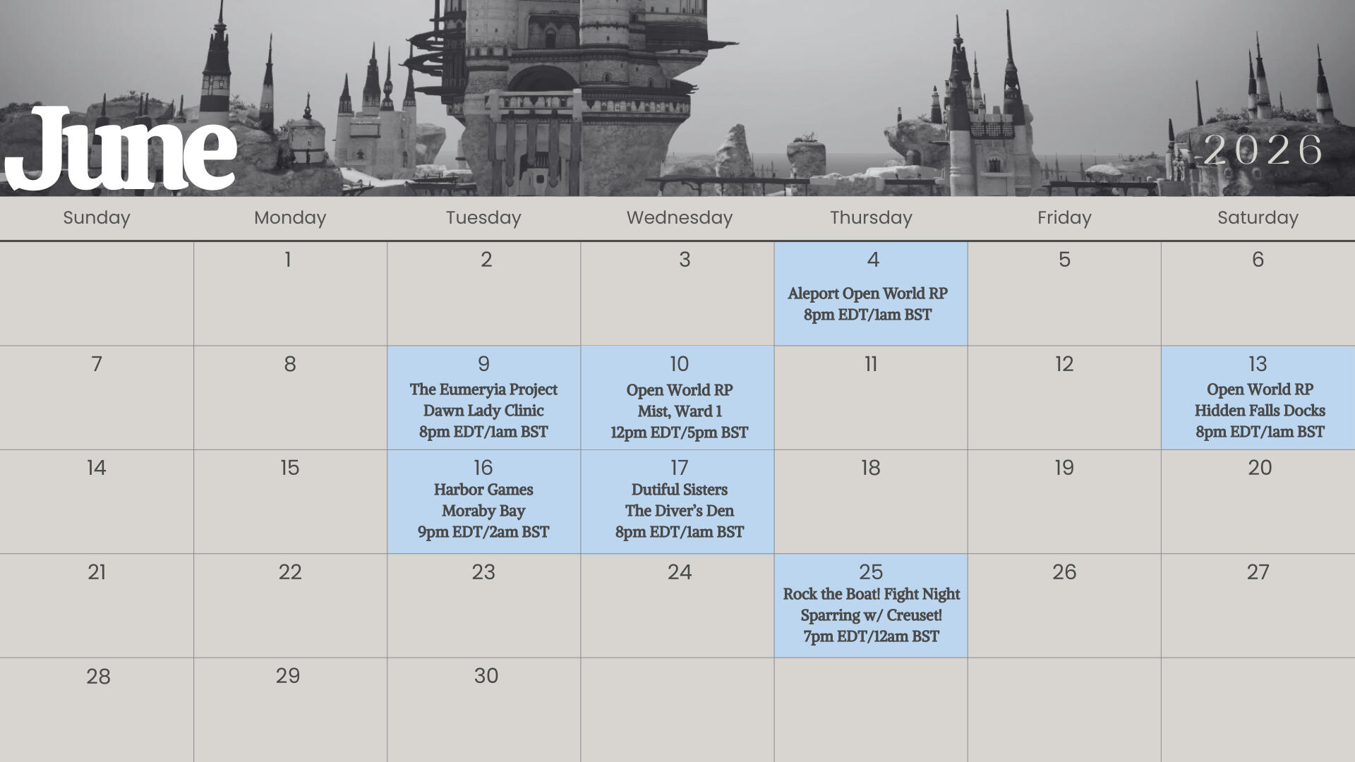 Calendar: June 2026 June 2026 Event Calendar