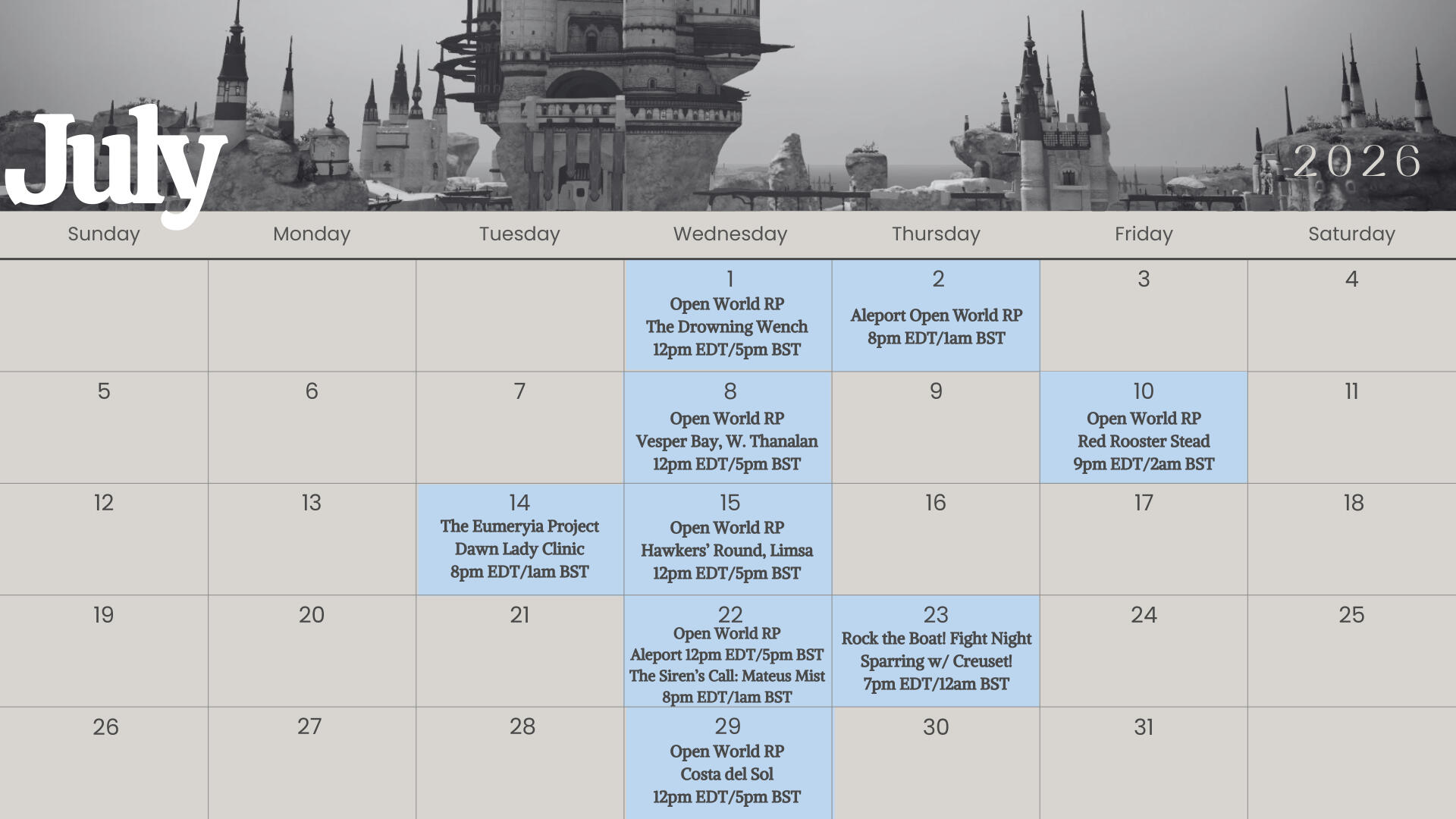 Calendar: July 2026 July 2026 Event Calendar